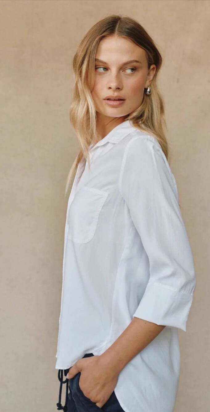 Bella Dahl Split Back Button Down White Shirt